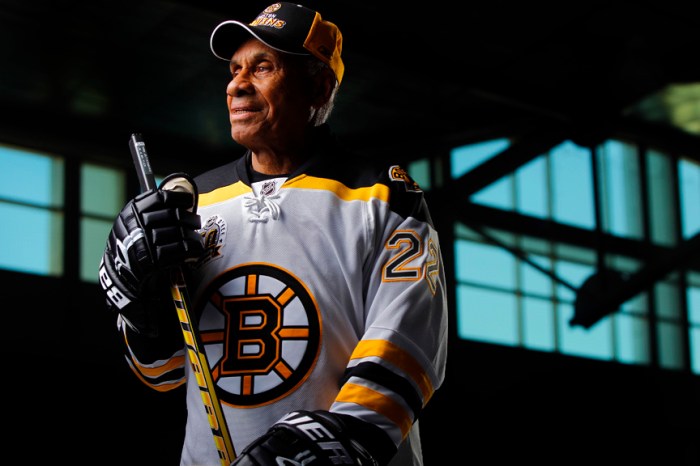 Willie O'Ree was the first black man to play in the NHL in 1958, shown here at the Joan Kroc Center.